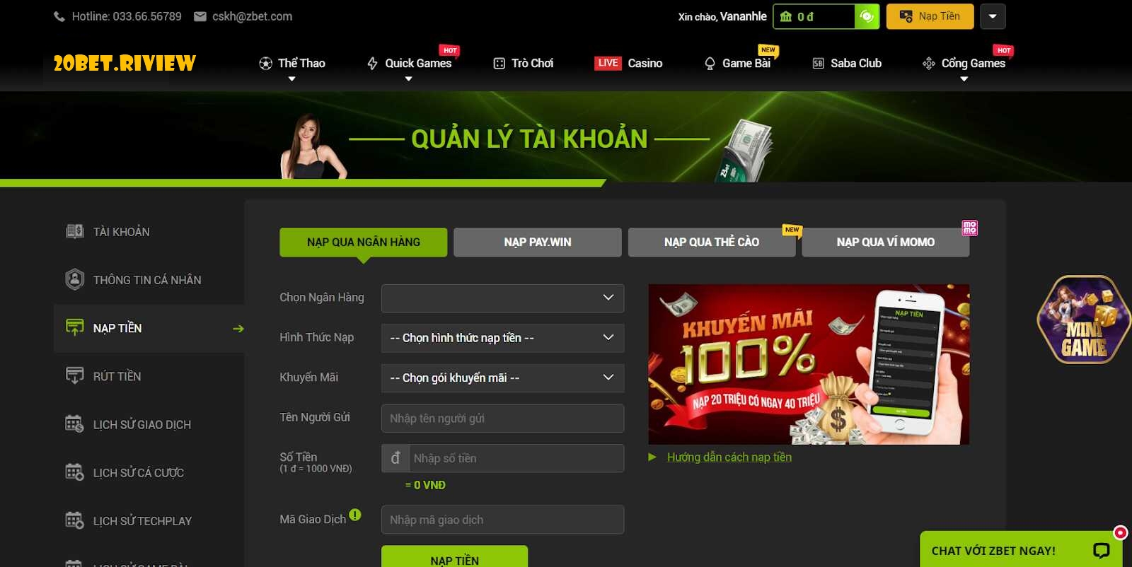 Bước 1: Đăng Nhập Vào Tài Khoản 20bet